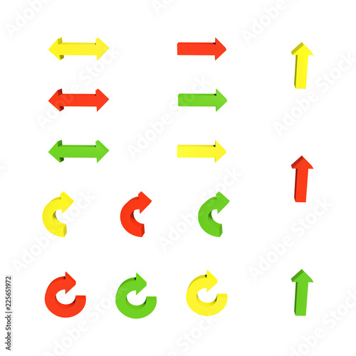 Set of arrows. 3D. Yellow, red and green Vector illustration