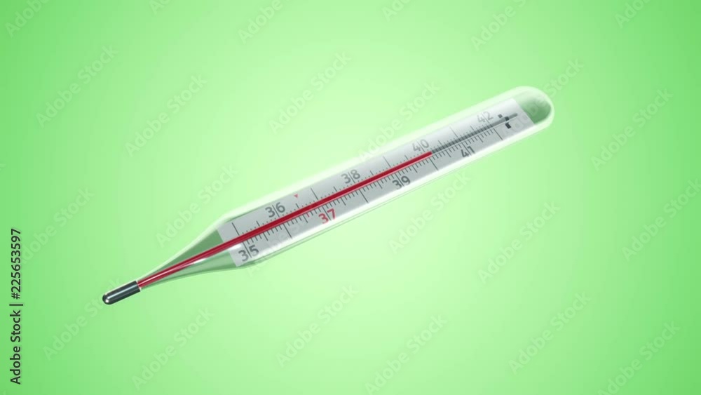 Animation of growth or down temperature in thermometer. Animation of seamless loop.