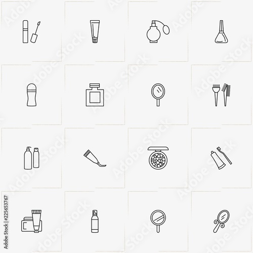Women Cosmetics line icon set with cosmetic spray , rouge  and combs