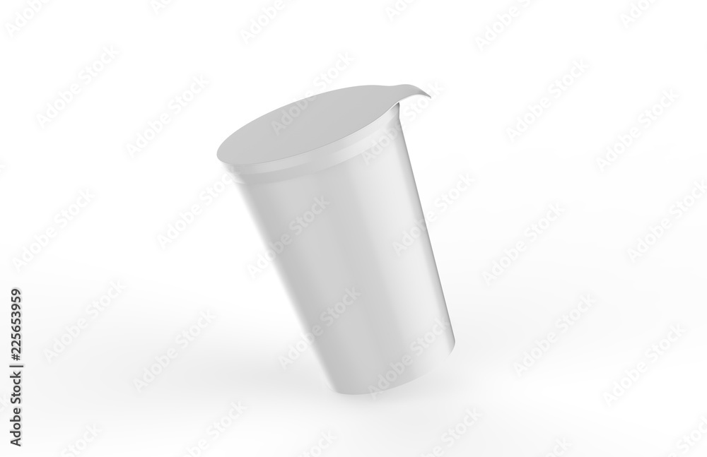 Round glossy plastic pot with foil cover for sour cream, yogurt, jam, dessert Round glossy plastic pot with foil cover for sour cream, yogurt, jam, dessert