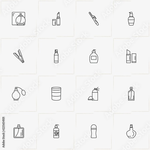 Women Cosmetics line icon set with spray, body spray  and perfume