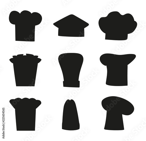 Chef Hats Outline Sketches, Set of Black Chef Hat