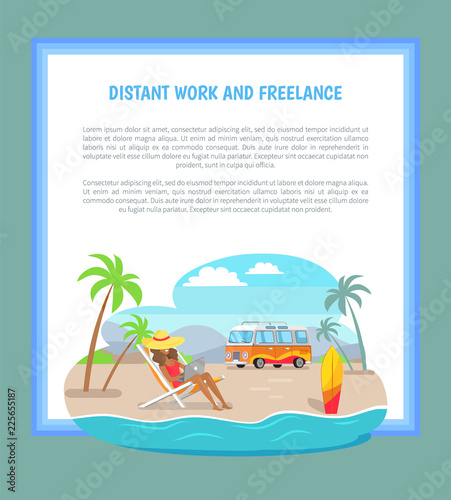 Distant Work and Freelance Poster Freelancer Woman