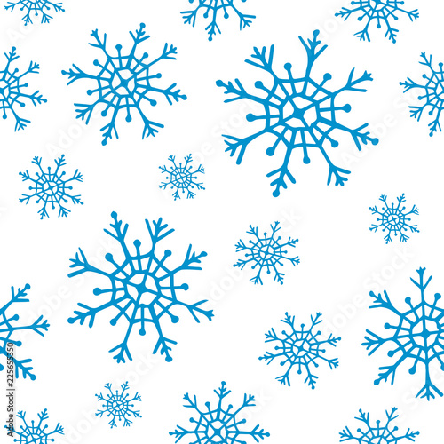 New year and christmas seamless pattern. Blue snowflakes. Winter vector illustration. Festive, holiday background.