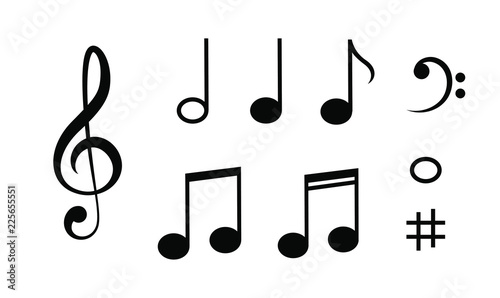 Vector illustration of minimalistic flat black notes icons set