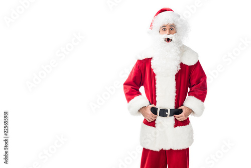 shocked santa claus standing isolated on white background