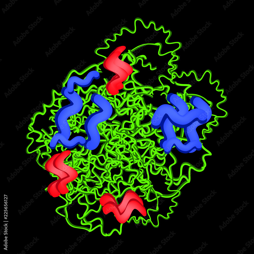 Trypsin molecular chemical formula. Enzyme of the pancreas. Infographics. Vector illustration on black background