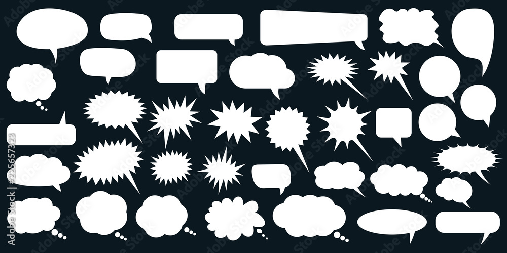 Naklejka Set of speech bubbles. Blank empty vector white speech bubbles. Cartoon balloon word design.