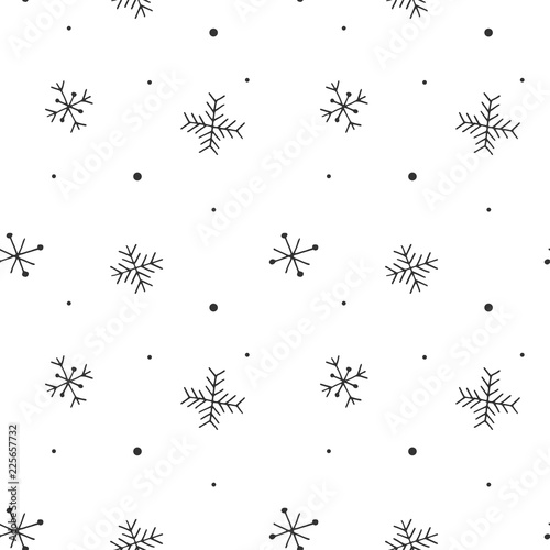 Seamless pattern of winter snowflakes, doodle cartoon vector illustration