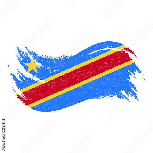 National Flag Of Democratic Republic Of The Congo, Designed Using Brush Strokes,Isolated On A White Background. Vector Illustration. Use For Brochures, Printed Materials, Logos, Independence Day.