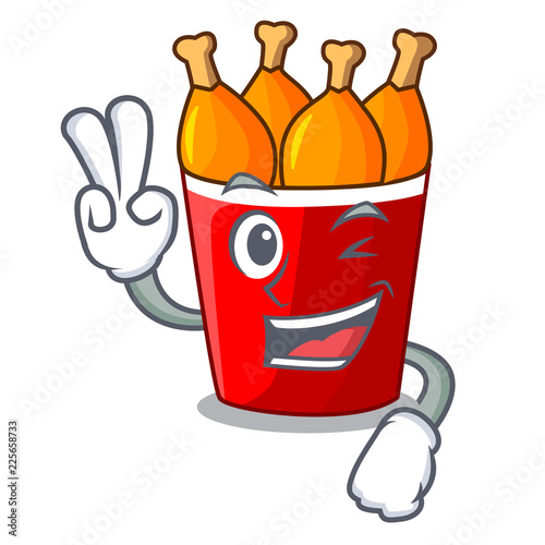 Two finger fried chicken in red bucket cartoon