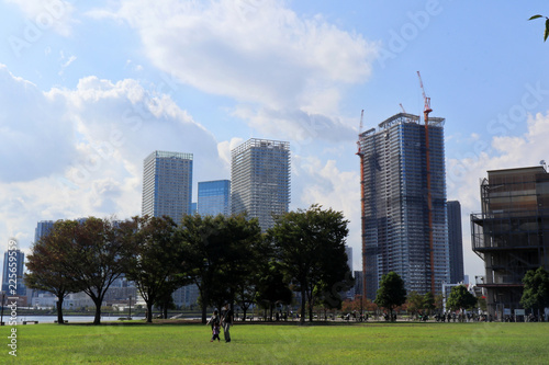 Photography High-rise Tower Mansions Buildings and Waterway, At Toyosu, Tokyo