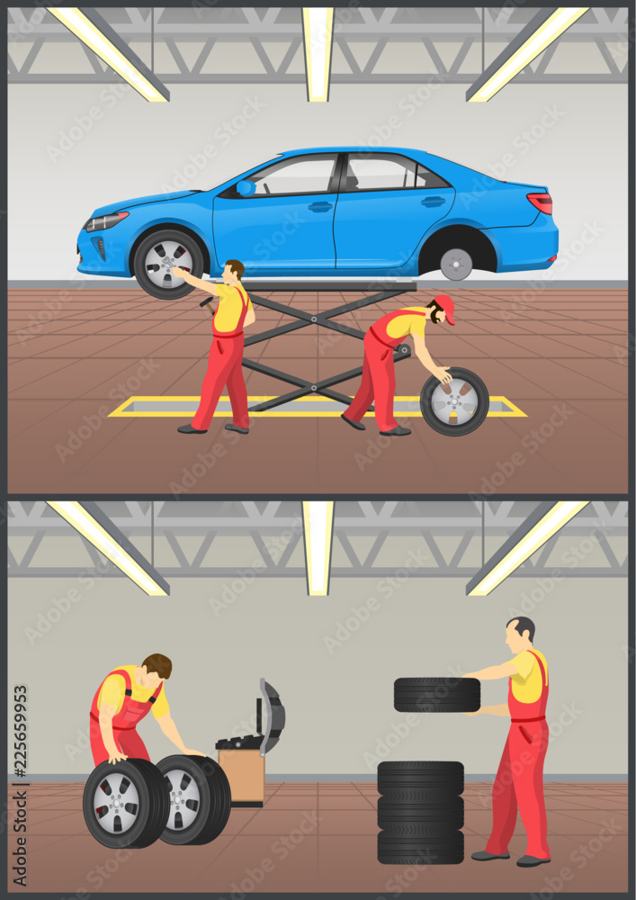 Repairing Process Collection Vector Illustration Repairing Process Collection Vector Illustration