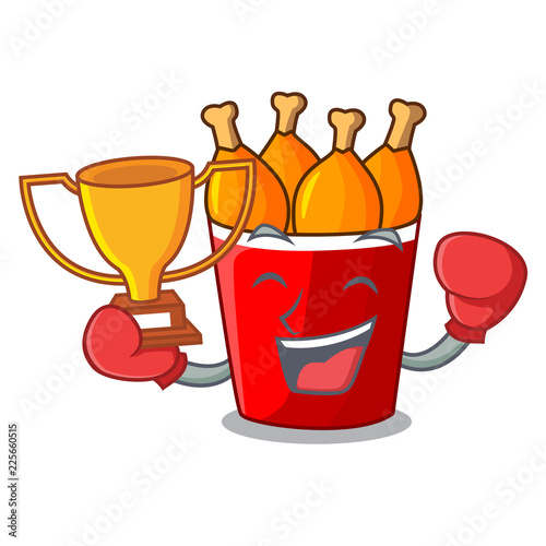 Boxing winner fried chicken bucket isolated on mascot