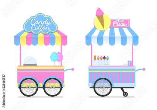 Candy Cotton and Ice Cream Wagons Vector Pattern