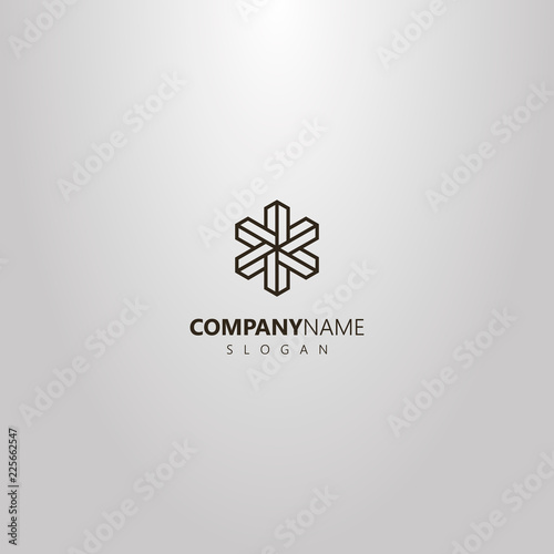 black and white simple vector outline logo of line art geometric crystal flower