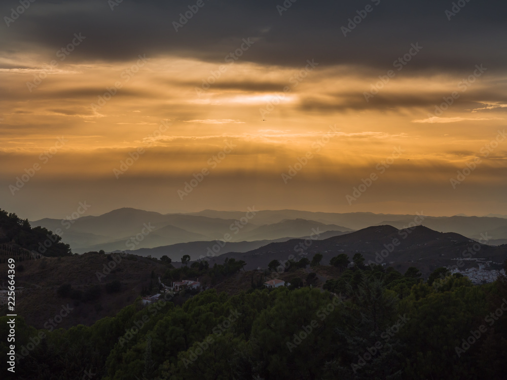 A stormy sunset over the hills of Andalusia Spain