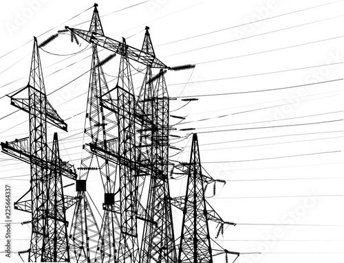 electric towers group on white