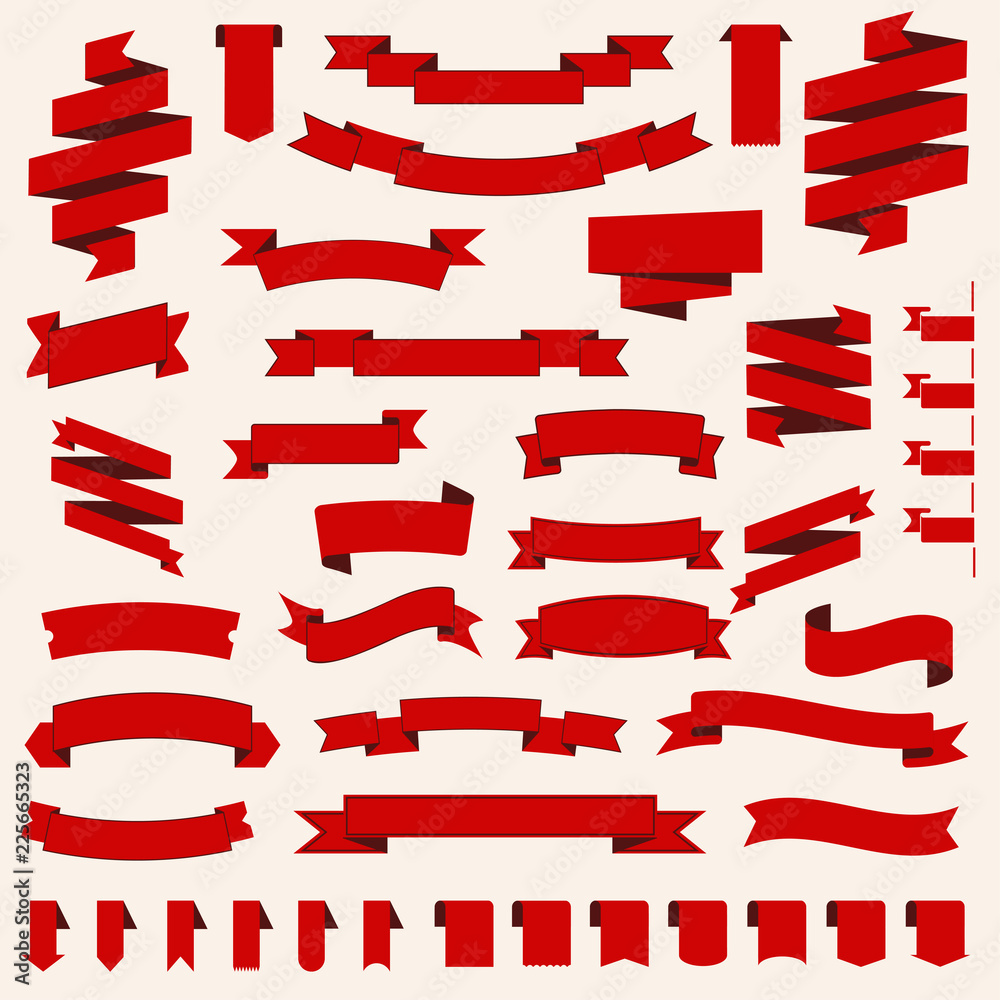 Red ribbons set. Vector templates for design