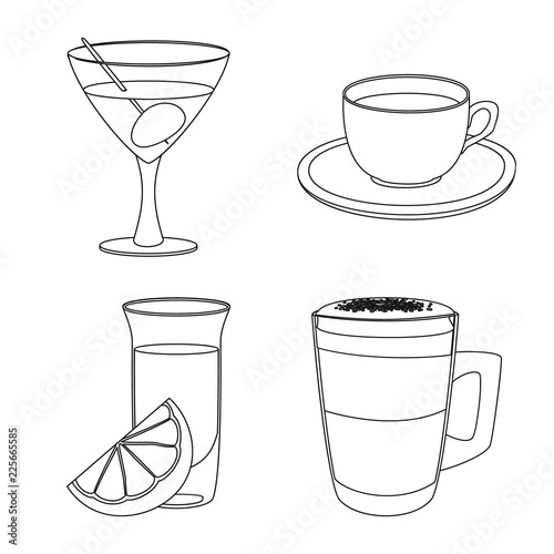 Vector illustration of drink and bar sign. Collection of drink and party stock vector illustration.