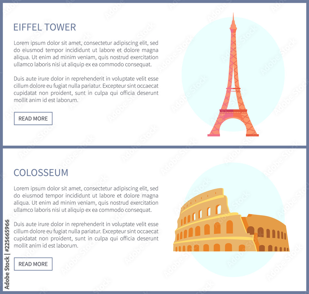 Eiffel Tower and Colosseum Vector Illustration