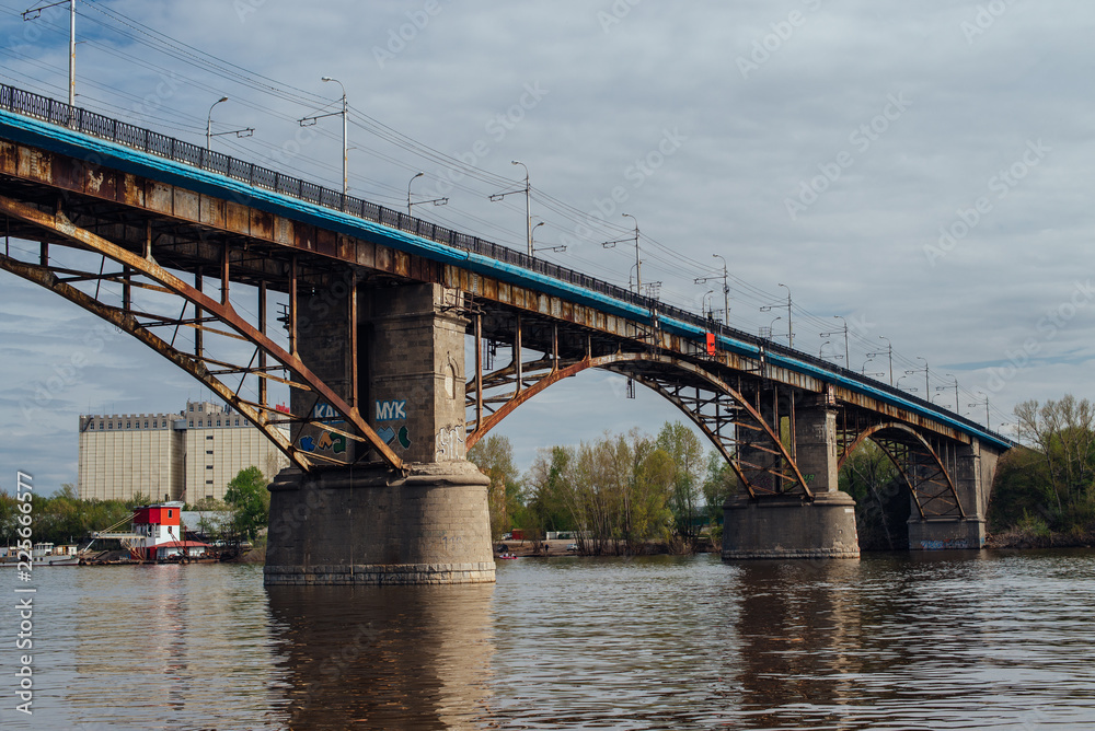 Samara, Russia - May 12, 2018: Old bridge over the Samara river
