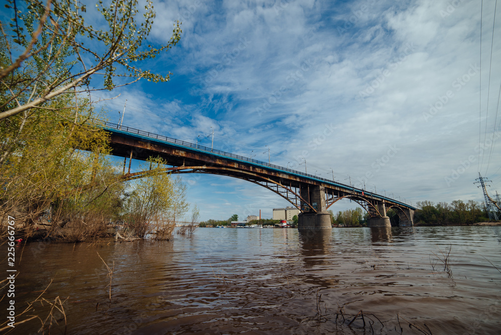 Samara, Russia - May 12, 2018: Old bridge over the Samara river Samara, Russia - May 12, 2018: Old bridge over the Samara river