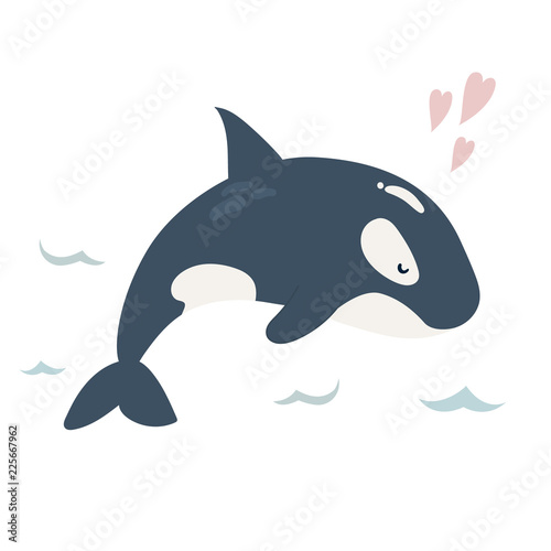 Baby print with blue orca. Hand drawn graphic