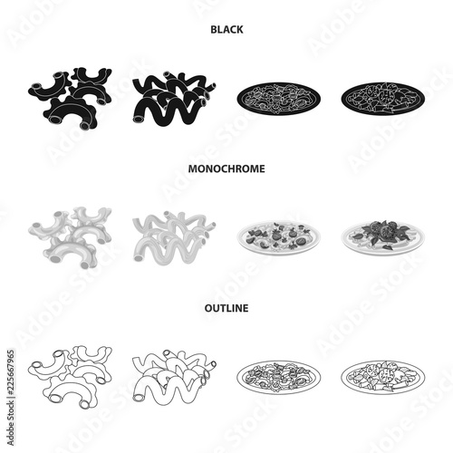 Vector design of pasta and carbohydrate sign. Collection of pasta and macaroni stock symbol for web.