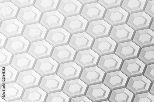 Texture of hexagonal three-dimensional grid with cells of different depths with ledges. 3d illustration