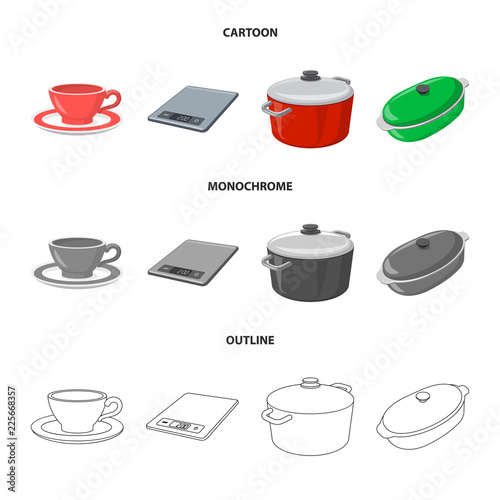 Vector illustration of kitchen and cook symbol. Collection of kitchen and appliance vector icon for stock.