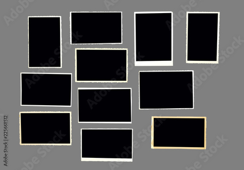 old empty photo frames, vintage photo prints isolated on neutral grey (50%) for better selection, with free space for pictures