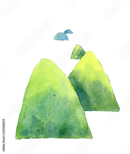 Fotografía Hills with grass isolated on white. Watercolor