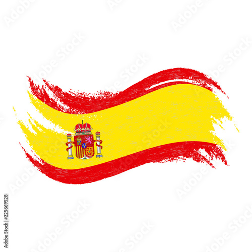 National Flag Of Spain, Designed Using Brush Strokes,Isolated On A White Background. Vector Illustration. Use For Brochures, Printed Materials, Logos, Independence Day.