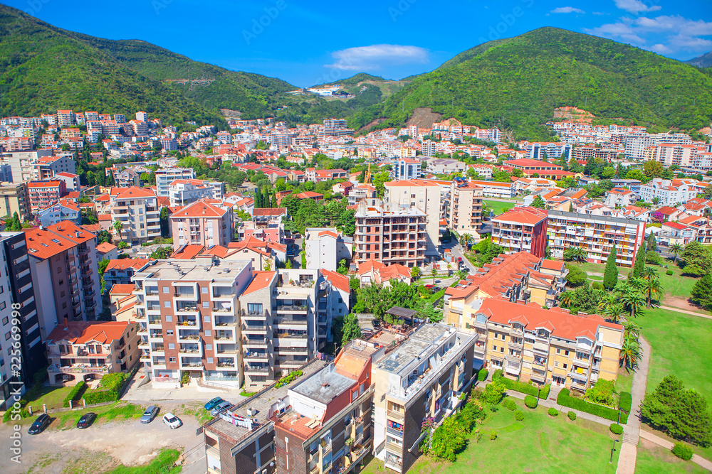 Fototapeta premium aerial view of Budva city and mountains ,Montenegro 