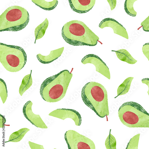 Seamless watercolor avocado pattern.