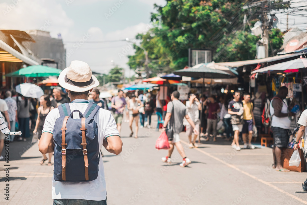 Premium Photo  Woman traveler visiting in bangkok tourist with backpack  and hat sightseeing in chatuchak weekend market landmark and popular  attractions in bangkok thailand travel in southeast asia concept