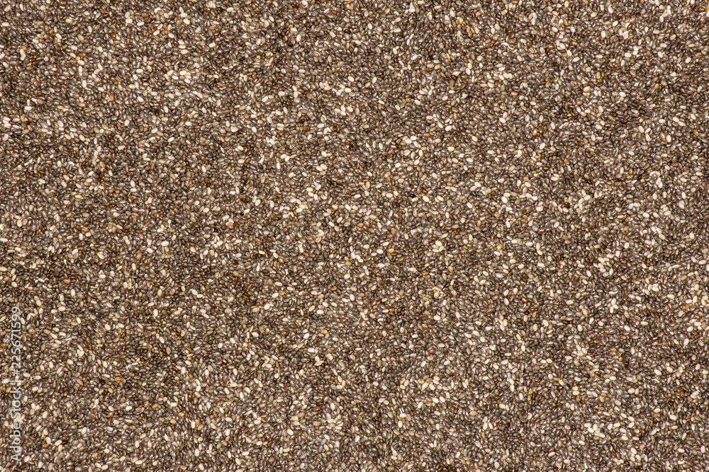 Lot of whole fresh mottled chia seeds flatlay isolated Lot of whole fresh mottled chia seeds flatlay isolated