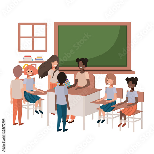 female teacher black in the classroom with students