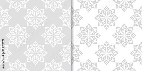 Light gray set of floral seamless patterns