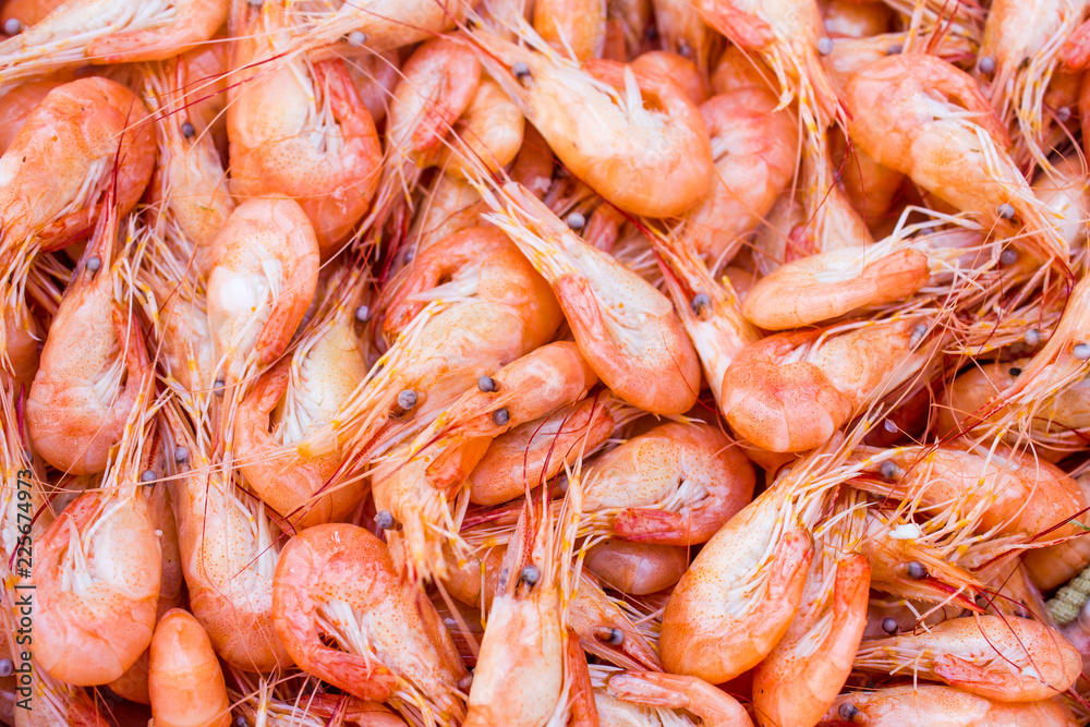 boiled red shrimps on plate, seafood background boiled red shrimps on plate, seafood background