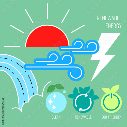 Renewable energy source. Eco-friendly,green,clean energy. Vector illustration.