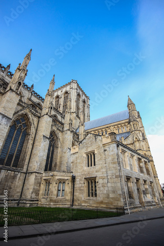 York Minster with a background of blue sky, North Yorkshire, England, UK