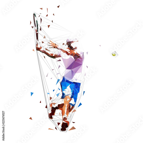 Tennis player, isolated low polygonal vector illustration. Forehand shot. Individual sport