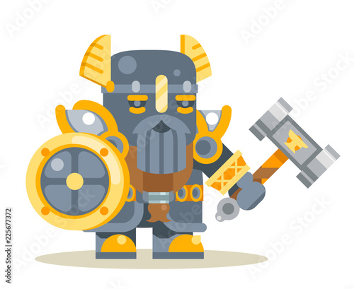 Dwarf warrior defender fantasy RPG game layerd animation ready cartoon flat design character vector icon vector illustration