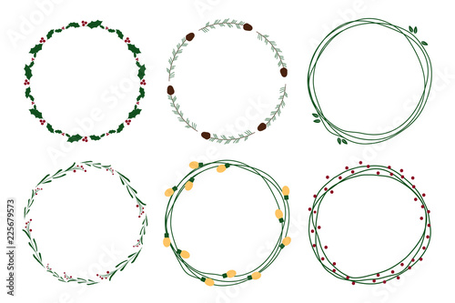 christmas doodle flat style wreath on white background isolated