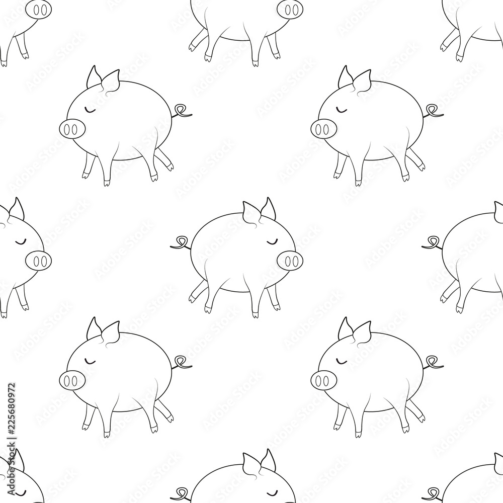 Seamless pigs pattern. Symbol of 2019 on the Chinese calendar. Pig background for textiles, fabrics, cotton fabric, covers, wallpaper, print, gift wrapping, postcard, scrapbooking, bedding.Raster copy Seamless pigs pattern. Symbol of 2019 on the Chinese calendar. Pig background for textiles, fabrics, cotton fabric, covers, wallpaper, print, gift wrapping, postcard, scrapbooking, bedding.Raster copy