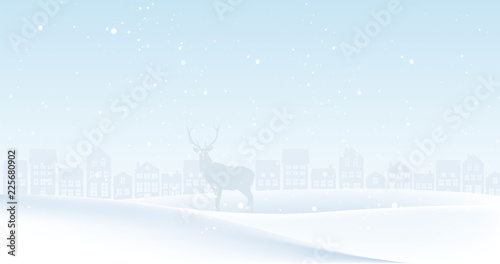 Christmas landscape with deer and forest. Winter nature. For design flyer, banner, poster, invitation © rosewind