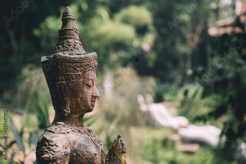 Thailand, Chiang Mai, Buddhist statue in the middle of the jungle in Wat Pha Lat Buddhist temple