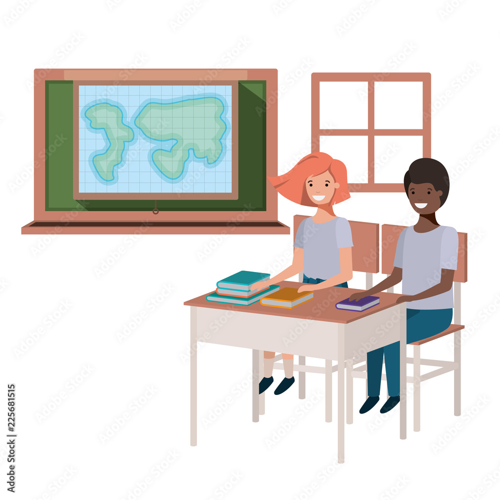 young students in geography classroom young students in geography classroom